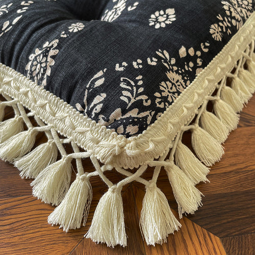 Floral Chair Cushion, Cotton Linen Cover, Polyester Fiber Fill